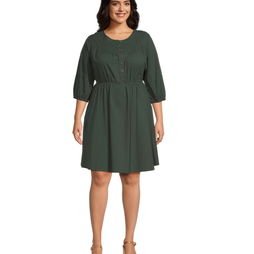 Terra & Sky Women's Plus Size Button Front Dress